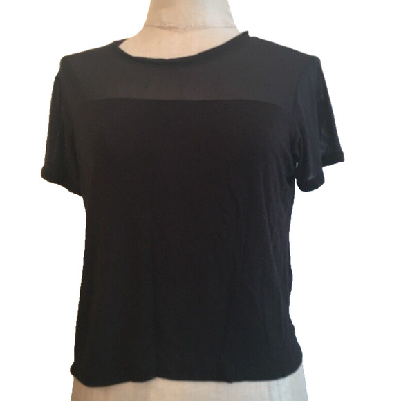 Small Cotton On Women's Black Crop Tshirt Short Sleeve Mesh Yoke - Picture 2 of 6